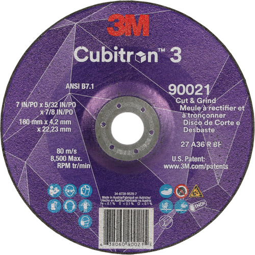 Cubitron 3 Cut & Grind Wheel, 7" x 5/32", 7/8" Arbor, Type T27, 36+ Grit, Ceramic Distribution Jean Lapalme