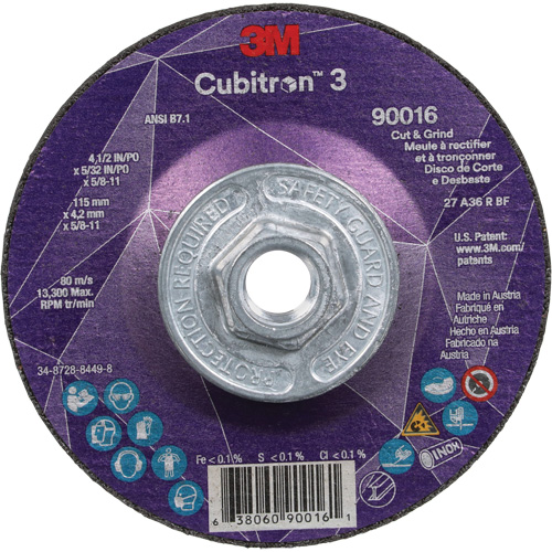 Meule &agrave; couper & tronçonner Cubitron 3, 4-1/2" x 5/32", Arbre de 5/8"-11, Type T27, Grain de 36+, C&eacute;ramique Distribution Jean Lapalme