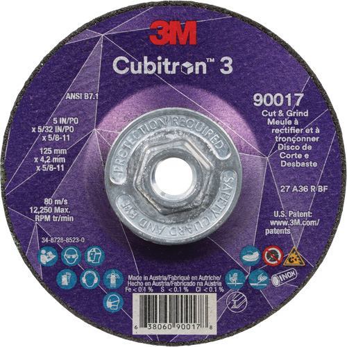Cubitron 3 Cut & Grind Wheel, 5" x 5/32", 5/8"-11 Arbor, Type T27, 36+ Grit, Ceramic Distribution Jean Lapalme