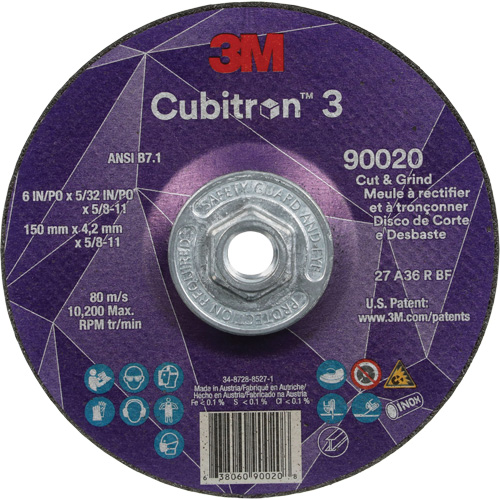Meule &agrave; couper & tronçonner Cubitron 3, 6" x 5/32", Arbre de 5/8"-11, Type T27, Grain de 36+, C&eacute;ramique Distribution Jean Lapalme