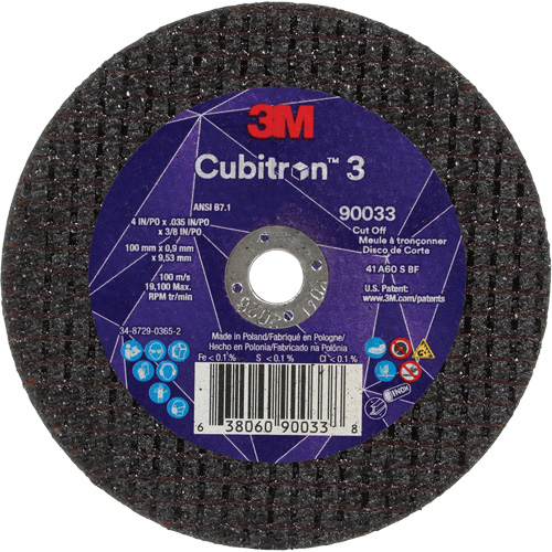 Meule &agrave; tronçonner Cubitron 3, 4" x 0,035", Arbre de 3/8", Type T1, C&eacute;ramique, 21000 Tr/min Distribution Jean Lapalme