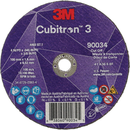 Cubitron 3 Cut-Off Wheel, 4" x 0.045", 3/8" Arbor, Type T1, Ceramic, 21000 RPM Distribution Jean Lapalme