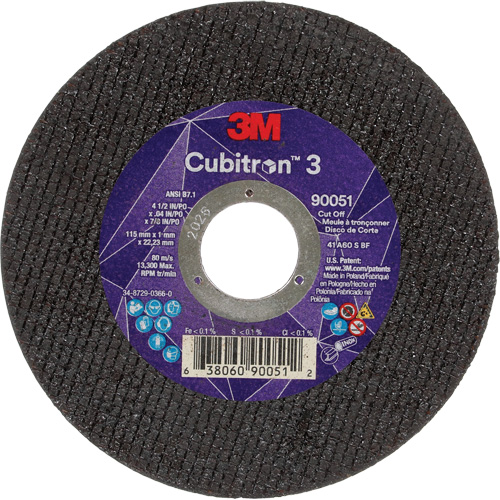 Cubitron 3 Cut-Off Wheel, 4-1/2" x 0.04", 7/8" Arbor, Type T1, Ceramic, 13300 RPM Distribution Jean Lapalme