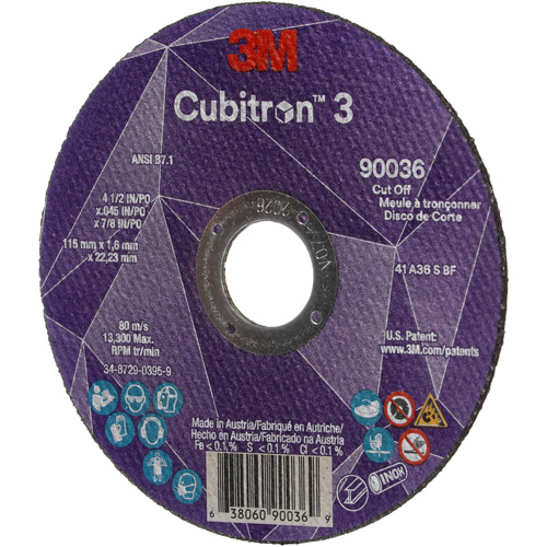 Meule &agrave; tronçonner Cubitron 3, 4-1/2" x 0,045", Arbre de 7/8", Type T1, C&eacute;ramique, 13 300 Tr/min Distribution Jean Lapalme