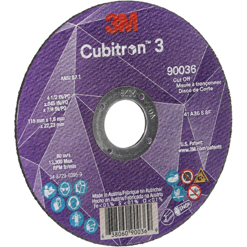 Meule &agrave; tronçonner Cubitron 3, 4-1/2" x 0,045", Arbre de 7/8", Type T1, C&eacute;ramique, 13 300 Tr/min Distribution Jean Lapalme