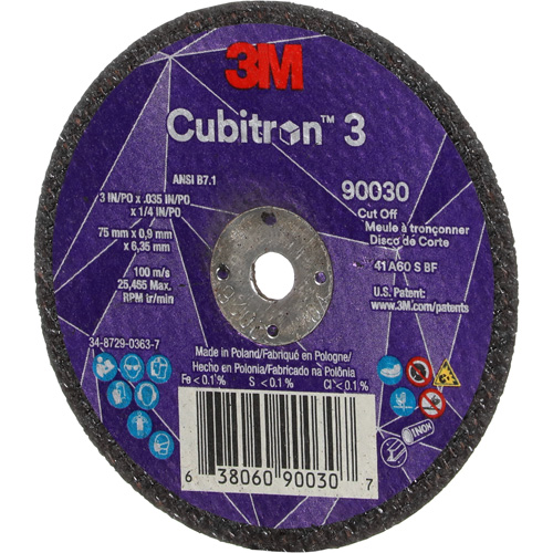 Cubitron 3 Cut-Off Wheel, 3" x 0.035", 1/4" Arbor, Type T1, Ceramic, 21000 RPM Distribution Jean Lapalme