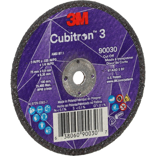 Cubitron 3 Cut-Off Wheel, 3" x 0.035", 1/4" Arbor, Type T1, Ceramic, 21000 RPM Distribution Jean Lapalme