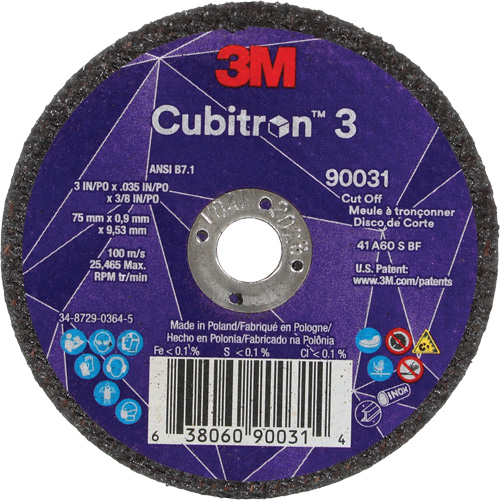 Cubitron 3 Cut-Off Wheel, 3" x 0.035", 3/8" Arbor, Type T1, Ceramic, 21000 RPM Distribution Jean Lapalme