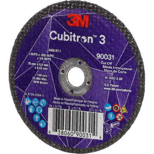 Cubitron 3 Cut-Off Wheel, 3" x 0.035", 3/8" Arbor, Type T1, Ceramic, 21000 RPM Distribution Jean Lapalme
