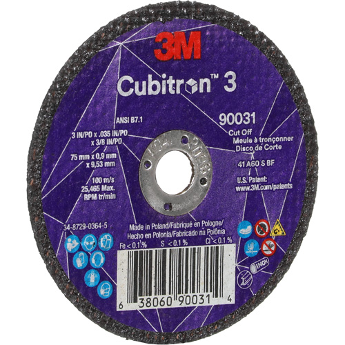Cubitron 3 Cut-Off Wheel, 3" x 0.035", 3/8" Arbor, Type T1, Ceramic, 21000 RPM Distribution Jean Lapalme