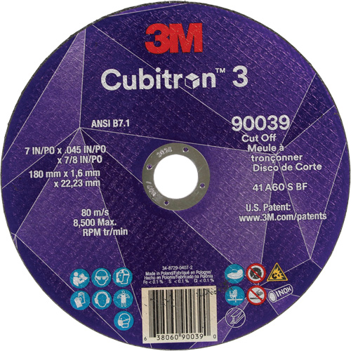 Cubitron 3 Cut-Off Wheel, 7" x 0.09", 7/8" Arbor, Type T27, Ceramic, 8500 RPM Distribution Jean Lapalme
