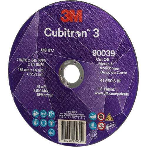 Cubitron 3 Cut-Off Wheel, 7" x 0.09", 7/8" Arbor, Type T27, Ceramic, 8500 RPM Distribution Jean Lapalme