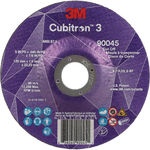 Meule &agrave; tronçonner Cubitron 3, 5" x 0,045", Arbre de 7/8", Type T27, C&eacute;ramique, 12250 Tr/min Distribution Jean Lapalme