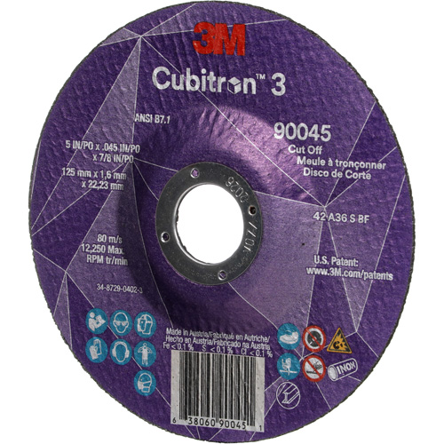 Meule &agrave; tronçonner Cubitron 3, 5" x 0,045", Arbre de 7/8", Type T27, C&eacute;ramique, 12250 Tr/min Distribution Jean Lapalme