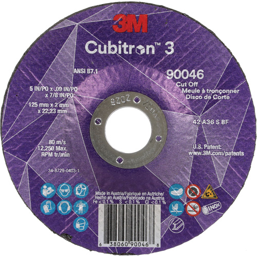 Cubitron 3 Cut-Off Wheel, 5" x 0.09", 7/8" Arbor, Type T27, Ceramic, 12250 RPM Distribution Jean Lapalme