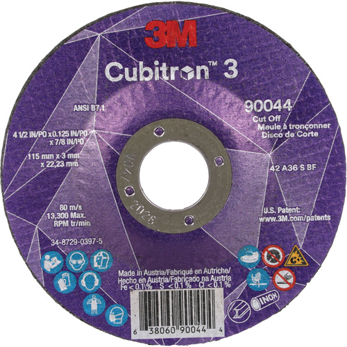 Cubitron 3 Cut-Off Wheel, 4-1/2" x 1/8", 7/8" Arbor, Type T27, Ceramic, 13300 RPM Distribution Jean Lapalme