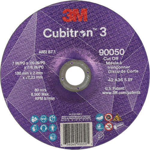 Meule &agrave; tronçonner Cubitron 3, 7" x 0,09", Arbre de 7/8", Type T27, C&eacute;ramique, 8500 Tr/min Distribution Jean Lapalme
