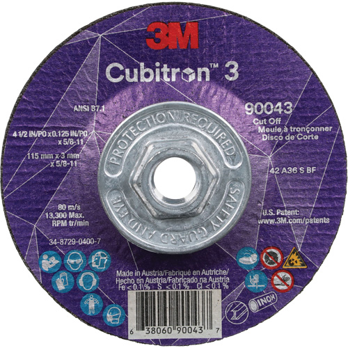 Cubitron 3 Cut-Off Wheel, 4-1/2" x 1/8", 5/8"-11 Arbor, Type T27, Ceramic, 13300 RPM Distribution Jean Lapalme