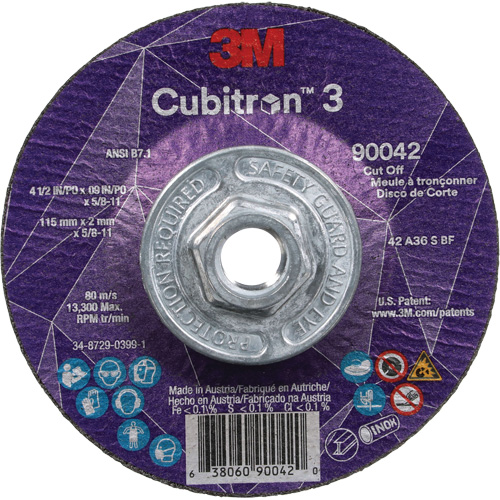 Cubitron 3 Cut-Off Wheel, 4-1/2" x 0.09", 5/8"-11 Arbor, Type T27, Ceramic, 13300 RPM Distribution Jean Lapalme