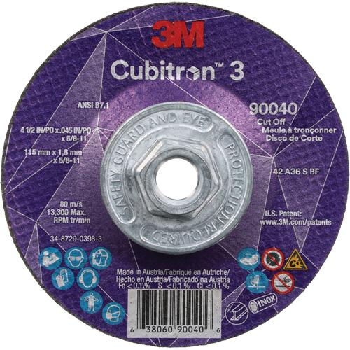 Meule &agrave; tronçonner Cubitron 3, 4-1/2" x 0,045", Arbre de 5/8"-11, Type T27, C&eacute;ramique, 13 300 Tr/min Distribution Jean Lapalme