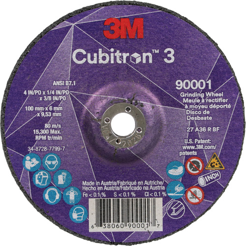 Meule a moyeu d&eacute;port&eacute; Cubitron 3, 4" x 1/4", Arbre 3/8", C&eacute;ramique, Type T27 Distribution Jean Lapalme