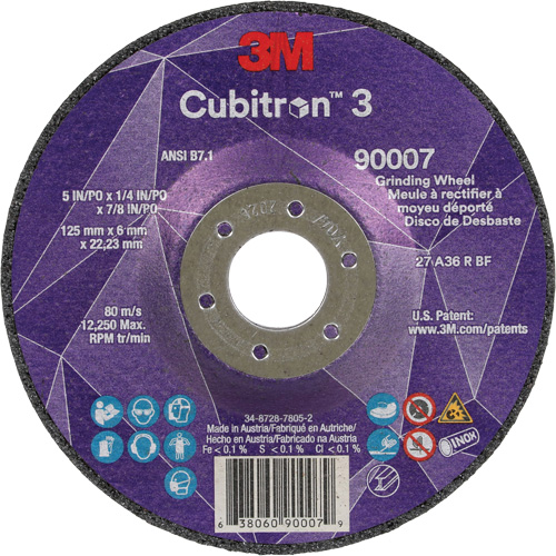 Cubitron 3 Depressed Centre Grinding Wheel, 5" x 1/4", 7/8" Arbor, Ceramic, Type T27 Distribution Jean Lapalme