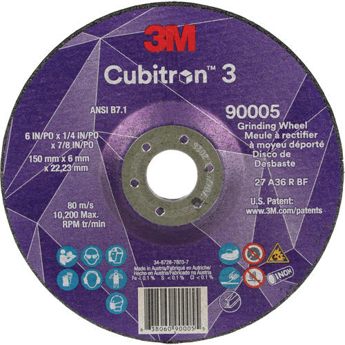Cubitron 3 Depressed Centre Grinding Wheel, 6" x 1/4", 7/8" Arbor, Ceramic, Type T27 Distribution Jean Lapalme