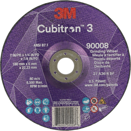 Meule a moyeu d&eacute;port&eacute; Cubitron 3, 7" x 1/4", Arbre 7/8", C&eacute;ramique, Type T27 Distribution Jean Lapalme