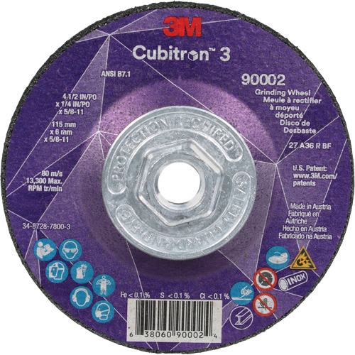 Meule a moyeu d&eacute;port&eacute; Cubitron 3, 4-1/2" x 1/4", Arbre 5/8"-11, C&eacute;ramique, Type T27 Distribution Jean Lapalme