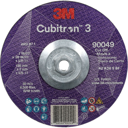 Meule &agrave; tronçonner Cubitron 3, 7" x 0,09", Arbre de 5/8"-11, Type T27, C&eacute;ramique, 8500 Tr/min Distribution Jean Lapalme