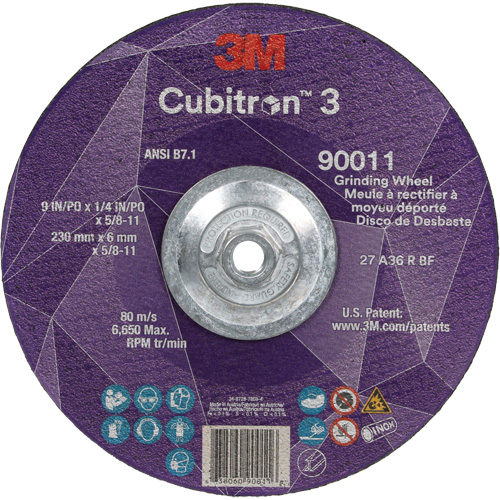 Cubitron 3 meule a moyeu d&eacute;port&eacute;, 9" x 0,25", Arbre 5/8"-11, C&eacute;ramique, Type T27 Distribution Jean Lapalme