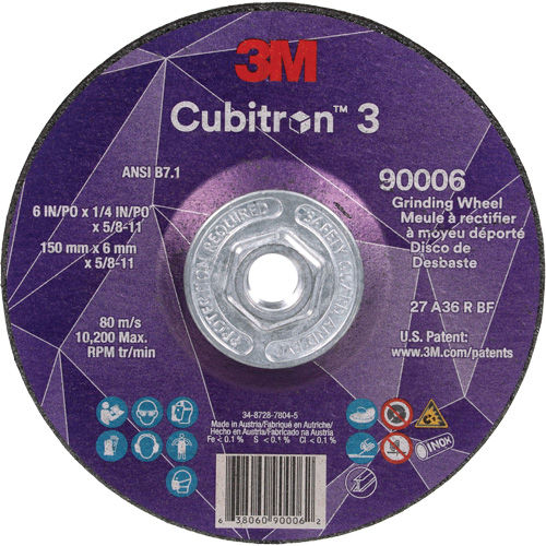 Cubitron 3 meule a moyeu d&eacute;port&eacute;, 6" x 0,25", Arbre 5/8"-11, C&eacute;ramique, Type T27 Distribution Jean Lapalme