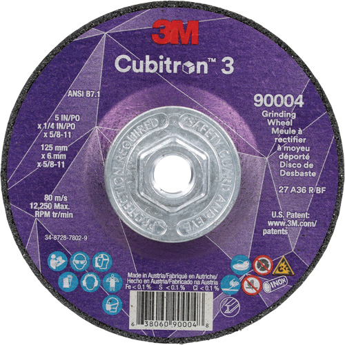 Cubitron 3 meule a moyeu d&eacute;port&eacute;, 5" x 0,25", Arbre 5/8"-11, C&eacute;ramique, Type T27 Distribution Jean Lapalme
