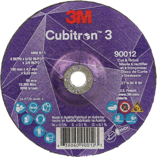 Cubitron 3 Cut and Grind Wheel, 4" x 5/32", 3/8" Arbor, Type 27, 36 Grit, Ceramic Distribution Jean Lapalme