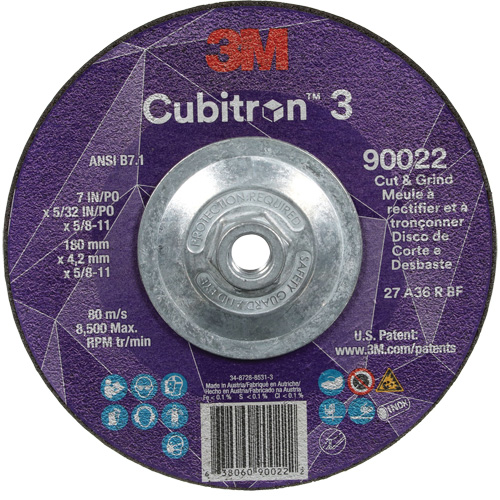 Cubitron 3 Cut and Grind Wheel, 7" x 5/32", 5/8"-11 Arbor, Type 27, 36 Grit, Ceramic Distribution Jean Lapalme