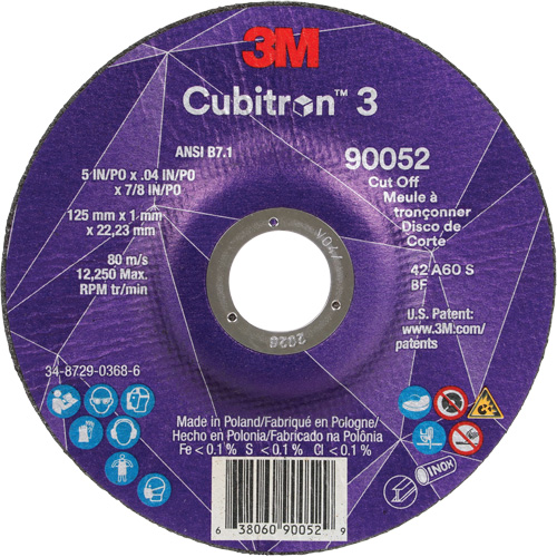 Meule &agrave; tronçonner Cubitron 3, 5" x 0,04", Arbre de 7/8", Type 27, C&eacute;ramique, 60 Tr/min Distribution Jean Lapalme