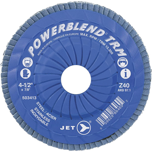 Powerblend TRM Trimmable Flap Disc, 4-1/2" x 7/8", Type 29, Z40 Grit, Zirconium Distribution Jean Lapalme