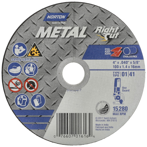 Metal RightCut Right Angle Cut-Off Wheel, 4-1/2" x 0.04", 7/8" Arbor, Type 01/41, Aluminum Oxide, 13580 RPM Distribution Jean Lapalme