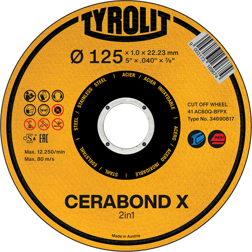 Cerabond X Cut-Off Wheel, 5" x 0.04", 7/8" Arbor, Ceramic Distribution Jean Lapalme