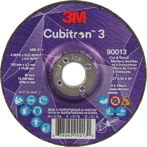 Cubitron 3 Cut & Grind Wheel, 4" x 39/250", 5/8" Arbor, Type 27, 36 Grit, Ceramic Distribution Jean Lapalme