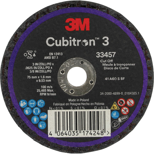 Meule &agrave; tronçonner Cubitron 3, 3" x 0,063", Arbre de 3/8", C&eacute;ramique Distribution Jean Lapalme