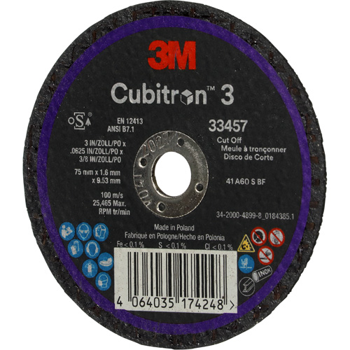 Meule &agrave; tronçonner Cubitron 3, 3" x 0,063", Arbre de 3/8", C&eacute;ramique Distribution Jean Lapalme