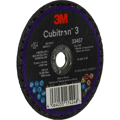 Meule &agrave; tronçonner Cubitron 3, 3" x 0,063", Arbre de 3/8", C&eacute;ramique Distribution Jean Lapalme