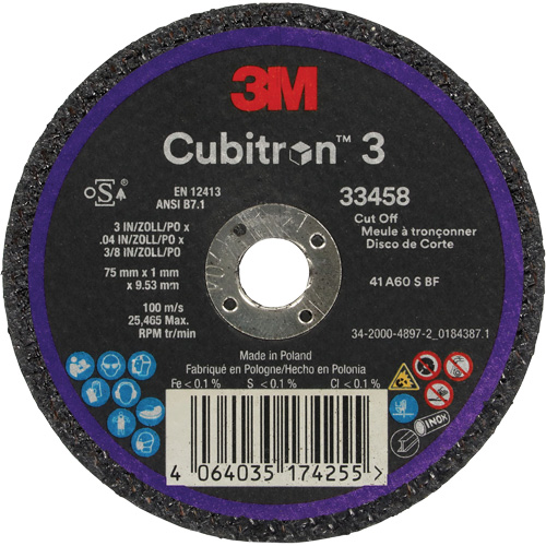 Meule &agrave; tronçonner Cubitron 3, 3" x 0,039", Arbre de 3/8", C&eacute;ramique Distribution Jean Lapalme