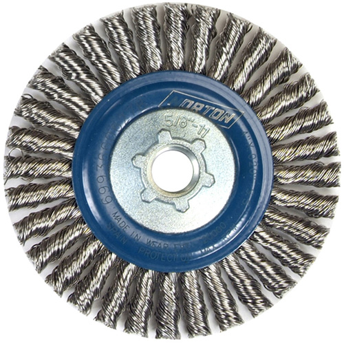 Brosse &agrave; fils nou&eacute;s pour cordons de soudure pour meuleuse angulaire, Dia. 4", Fils 0,02", Arbre 5/8"-11, Acier inoxydable Distribution Jean Lapalme