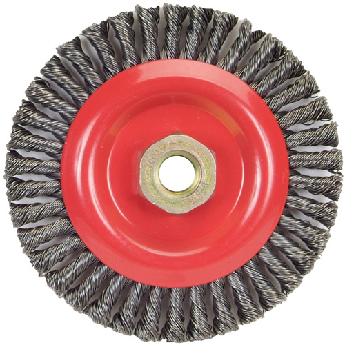 Brosse &agrave; fils nou&eacute;s pour cordons de soudure pour meuleuse angulaire, Dia. 5", Fils 0,02", Arbre 5/8"-11, Acier Distribution Jean Lapalme