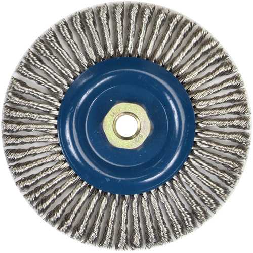 Brosse &agrave; fils nou&eacute;s pour cordons de soudure pour meuleuse angulaire, Dia. 6", Fils 0,02", Arbre 5/8"-11, Acier inoxydable Distribution Jean Lapalme