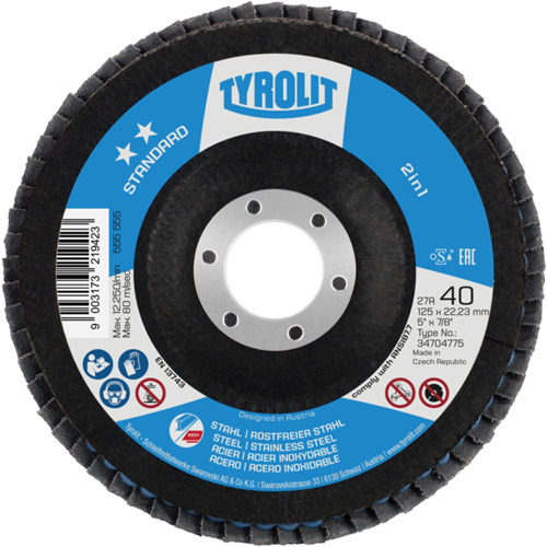 2-in-1 Flap Disc, 4-1/2" x 22.5 mm, Type 27A, 60 Grit, Ceramic Alumina Distribution Jean Lapalme