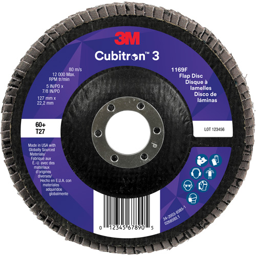 Disque &agrave; lamelles plate 1169F Cubitron 3, 5" x 7/8", Type T27, Grain 60+, C&eacute;ramique Distribution Jean Lapalme