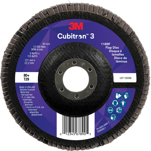 Cubitron 3 Conical  Flap Disc 1169F, 5" x 7/8", Type T29, 80+ Grit, Ceramic Distribution Jean Lapalme